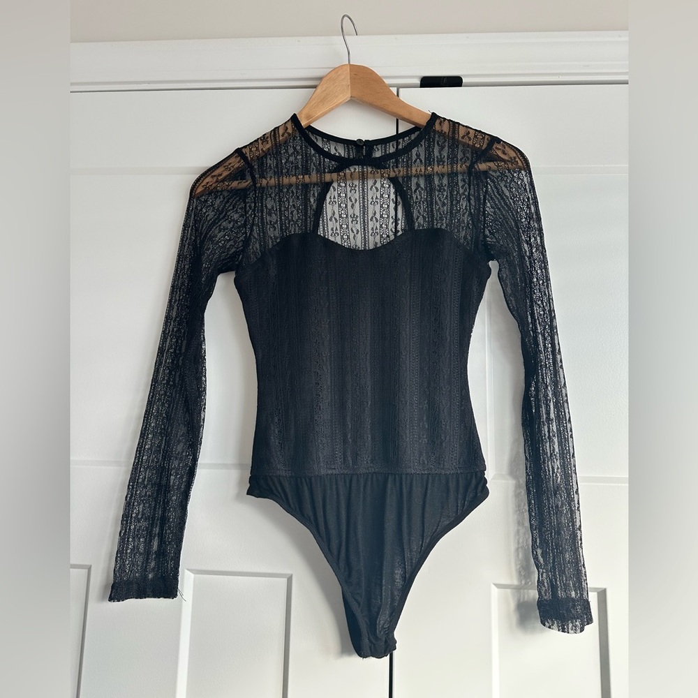 Lulu's Black Lace Bodysuit